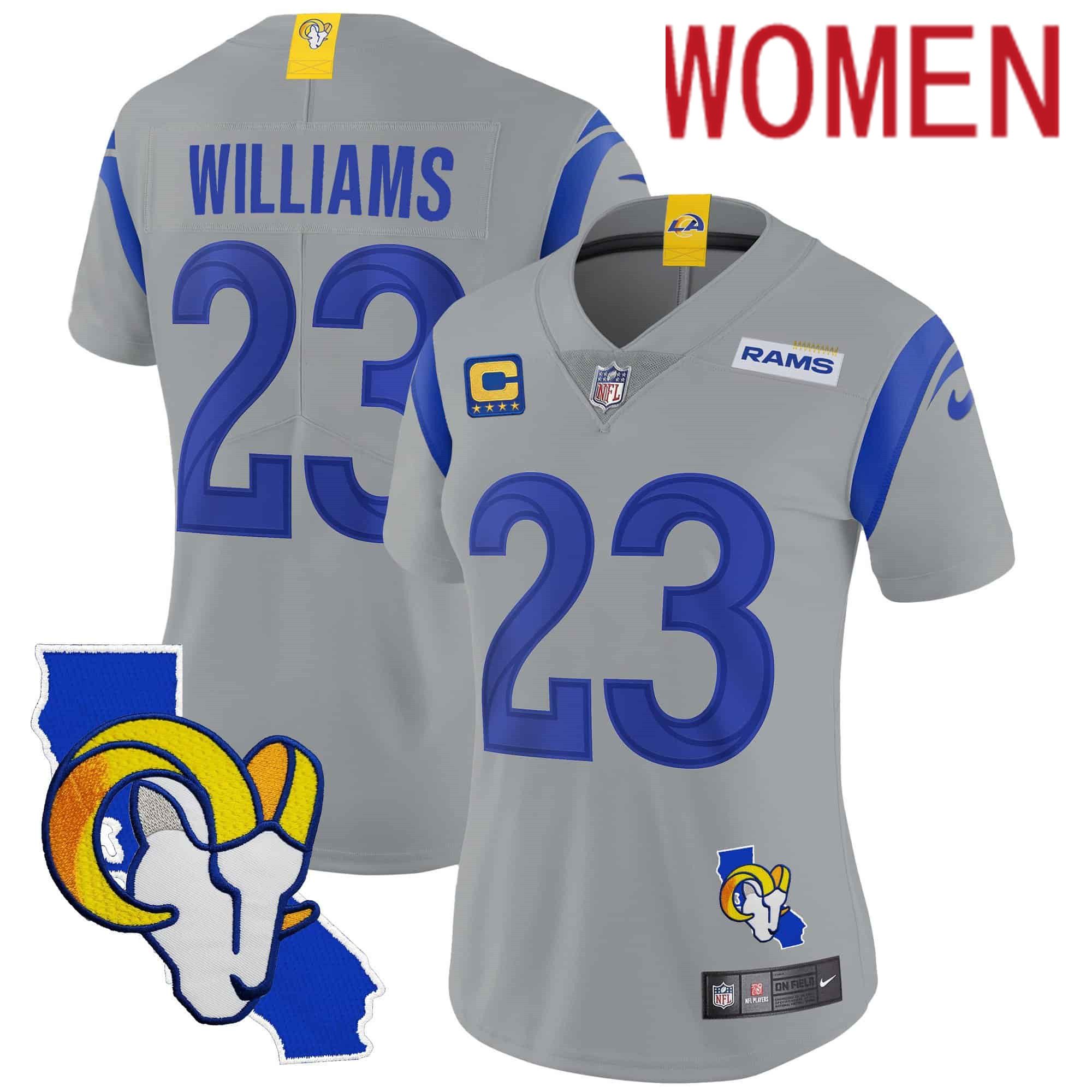 Women Los Angeles Rams #23 Williams Grey 2024 Nike California Patch Vapor Limited NFL Jersey